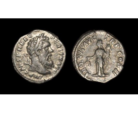  193 AD. Rome mint. Obv: IMP CAES P HELV PERTIN AVG legend with laureate head right. Rev: AEQVIT AVG TR P COS II legend with 
