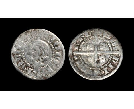 1324-1370 AD. Obv: profile bust with +MONETA KOVD[N-] legend for Koevorden mint. Rev: long cross with rose in angles dividing