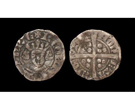 1305-1322 AD. Obv: facing crowned bust with +R COMES FLANDRIE legend. Rev: long cross and pellets with MONETA ALOTEN legend f