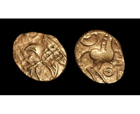  30-10 BC. Obv: branch motif. Rev: horse right with crescent above and pellet-in-annulet below. S. 430; BMC 3437-3438; ABC 14