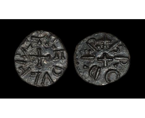  843-844 AD. Obv: small cross with +REDVLFRE legend. Rev: small cross with +BROÐER legend for the moneyer Brother. S. 867; N.