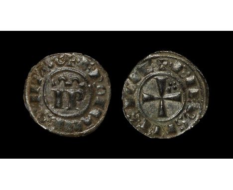 1197-1250 AD. Obv: I P at centre with +I ROMANORVM legend. Rev: small cross with trefoil in one quadrant with +R IERSI I T SI