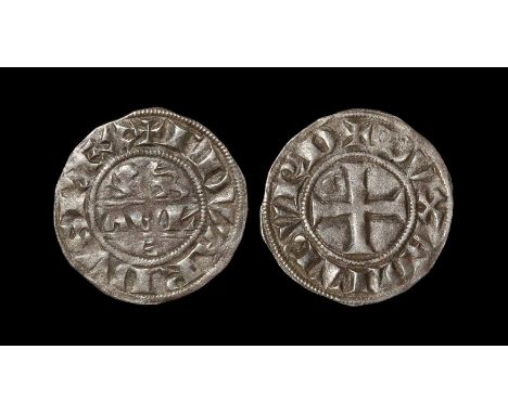  1291 AD. First type. Obv: leopard above AGL with E below and +EDWARDVS REX legend. Rev: cross with E in last quarter and +DV