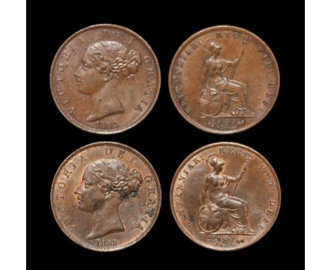  Dated 1854 and 1855 AD. Young head. Obvs: profile bust with date below and VICTORIA DEI GRATIA legend. Revs: Britannia with 