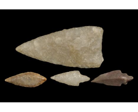  Neolithic, 5th-4th millennium BC. A mixed group of knapped flint arrowheads comprising: one leaf-shaped; one triangular-sect