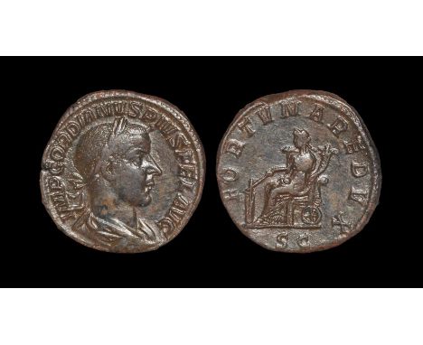  240 AD. Rome mint. Obv: IMP GORDIANVS PIVS FEL AVG legend with laureate, draped, cuirassed bust right. Rev: FORTVNA REDVX le