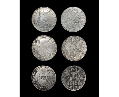  Dated 1798, 1801 and 1808 AD. Seville mint. Obvs: profile bust with date below and CAROLVUS IIII DEI G legends. Revs: crowne