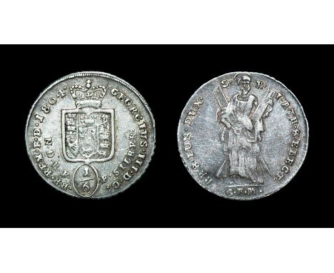 Dated 1804 AD. Obv: crowned arms over mark of value with GEORGIUS III D G BR REX F D and date legend with inner N D R F F SIL