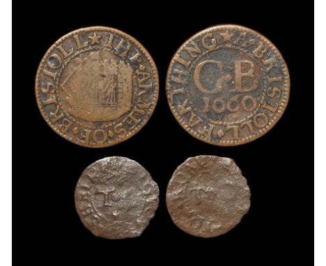 Dated 1660 AD and undated.. Bristol, Town, farthing, 1660. Obv: initials C B with date below with small R below (for Rawlins,