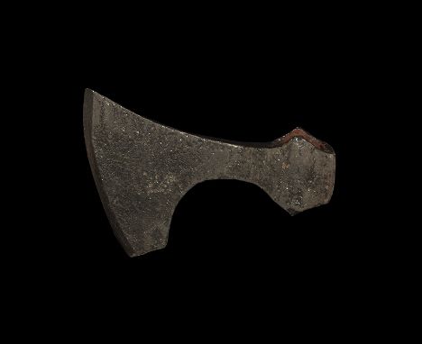  9th-11th century AD. An iron axehead with triangular-section narrow blade widening to a broad bevelled edge with square chin
