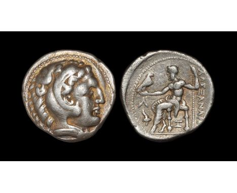  315-294 BC. Amphipolis mint. Obv: head of Herakles right, wearing lionskin headdress. Rev: ALEXANDROU legend to right of Zeu