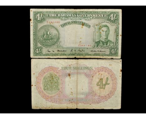  1936 AD. Currency Note Act, W L Heape, serial number A/4 341140 in red. Obv: portrait and ship vignette in green. Rev: desig