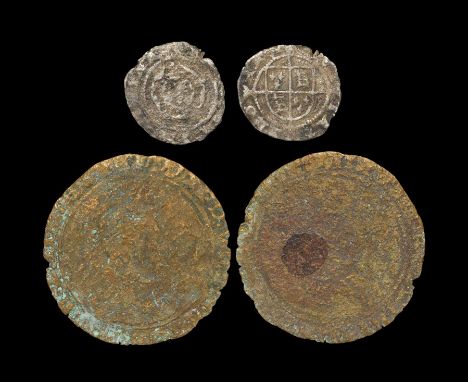  1550-1553 AD. Third period, base issue. Obv: rose with E D G ROSA SINE SPINA legend and uncertain mintmark (escallop?). Rev: