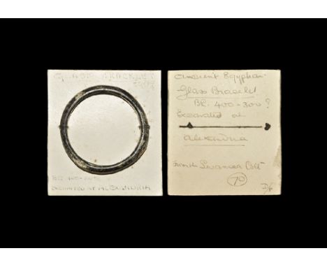  400-300 BC. A D-section glass bangle attached to an old collector's card with handwritten text to the reverse: 'Ancient Egyp
