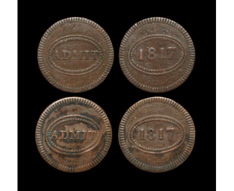 Dated 1817 AD. Obvs: date in double oval. Revs: inscribed ADMIT in double oval. KM# NY 41. 1.94, 1.96 grams.  These admissio