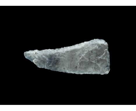  Neolithic, 3000-1500 BC. A finely knapped flat-section two-edged flint knife with curved profile, square butt. 43 grams, 97m