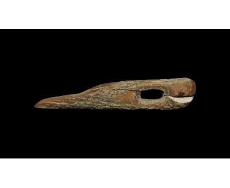  Neolithic, 5th-2nd millennium BC. A single-face antler pick, with curved rectangular piercing for handle mounting, small sec