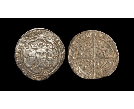 1472-1473 AD. Second reign. Obv: facing bust with B on breast for Bristol mint within tressure with EDWARD DI GRA REX AGL Z F