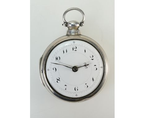 Silver pair cased verge watch, with outer &amp; inner case bearing matching hallmarks for Birmingham 1824 maker TW or JW. Mov