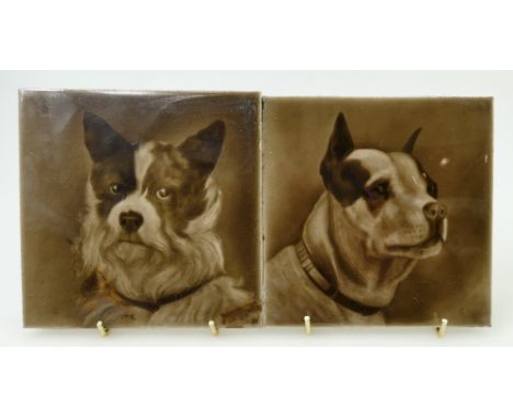 Sherwin &amp; Cotton tile depicting a french bulldog and another decorated with a dog, 15 x 15cm (2)
