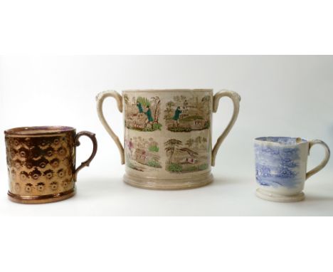 J &amp; R Godwin Cobridge Stoke on Trent 19th Century large two handled loving cup entitled FieldSport to the base, with illu