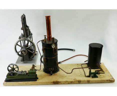 Large Stuart Live steam plant, consisting of Stuart S50 mill engine. Boiler feed pump. Stuart S50 upright boiler. James Commb