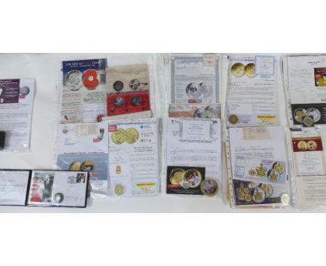 Large coin collection, includes gold, silver and base metal coins most with certificates and original invoices. Also includes