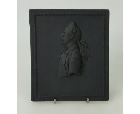 Wedgwood unusual black basalt square portrait medallion of Captain Hamilton