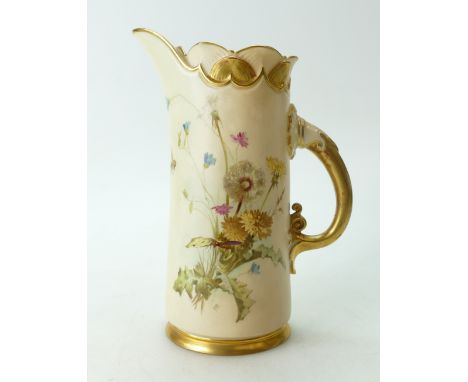 Royal Worcester blush ivory jug decorated with flowers and butterflies, height 21cm