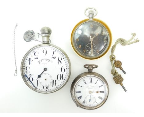 Goliath silver plated Doxa automobile pocket watch (some wear to enamel dial), Silver Watts &amp; Co The Signal Pocket watch 
