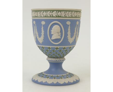 Wedgwood American bicentennial portrait goblet in tri colour jasperware, height 12.5cm
