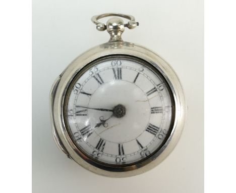 Silver pair cased verge watch, with outer &amp; inner case bearing matching hallmarks for London 1764,  maker TG. Movement by