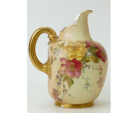 Royal Worcester large size floral hand panted jug, 20cm height.  Small chip to base rim at side.