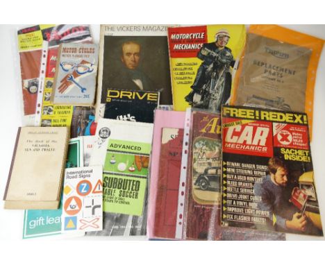 Quantity of motorcycle &amp; motoring ephemera including; Triumph replacement catalogue no. 2 1959, 3 x 1960's motorcycles ma