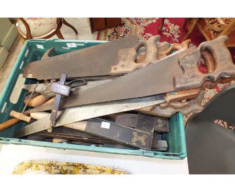 A collection of wooden moulding planes, other wooden planes. various shipwrights hand tools, etc.