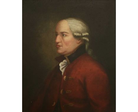 English School, 18th century PORTRAIT OF A GENTLEMAN, HALF LENGTH, IN A RED COAT Oil on canvas 61 x 51cm
