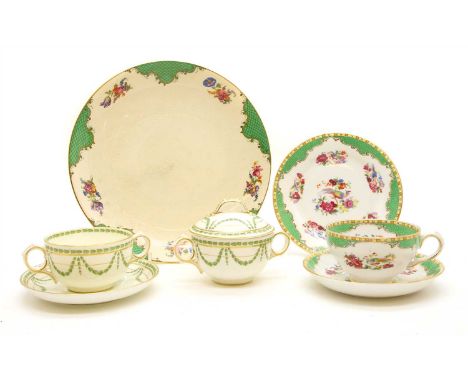 A part tea service by Thomas Goode , together with a similar part service by George Jones and Sons 'Crescent' (Qty.)