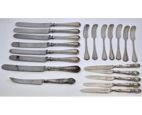 Five silver fruit knives, by William Hutton &amp; Sons Ltd, London 1903, together with seven Canadian Birks sterling silver b