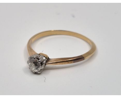 A yellow metal diamond solitaire ring, set single old-cut diamond (EDW 0.30 carats, yellow metal assessed as 18ct. gold), siz