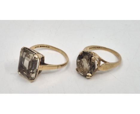 A 9ct. gold and citrine dress ring, set mixed oval cut citrine to centre above pierced gallery, size UK J 1/2 (gross weight 2