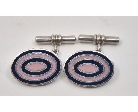 A pair of white metal and cloisonne enamel cufflinks, (white metal assessed as silver), chain fitting.&nbsp; &nbsp; &nbsp; &n