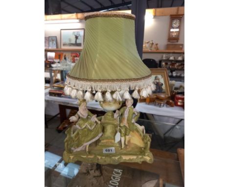 A continental bisque porcelain figure group table lamp, A/F.