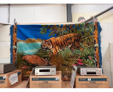 A large wall hanging wool work tapestry of a Tiger