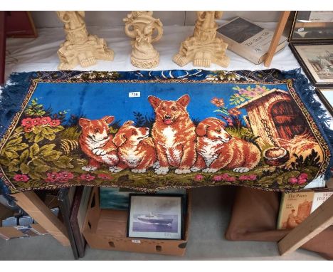 2 wool work tapestry throws of Corgi dogs and deer 96cm x 50cm approximately