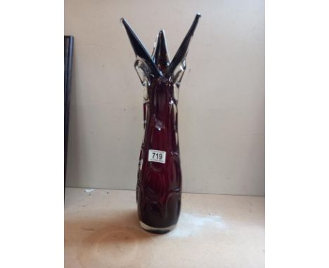 A ruby and clear art glass vase height 46cm