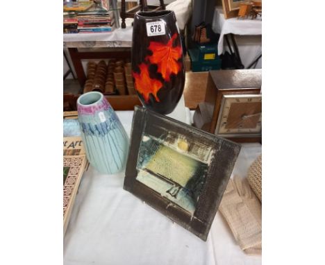 A Poole vase,Troika style art pottery square plate and vase by Dee Ember 2009.