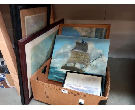 A vintage framed photo of Royal Yacht Brittania signed by the Royal Admiral plus other pictures and paintings