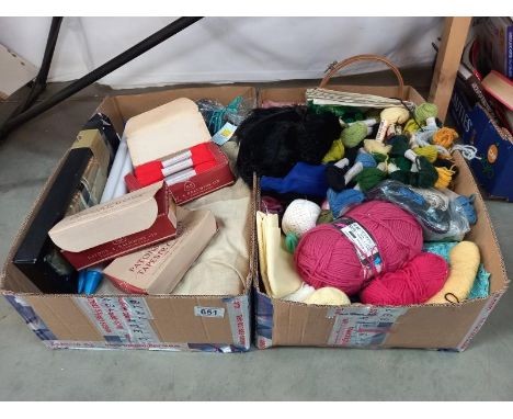 2 boxes of tapestry wool etc, includes 3 boxes of Patons Beehive tapestry wool with contents