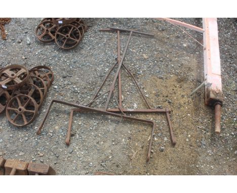 Two vintage roller / cart handles, one AF