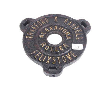 A cast iron name plate for Trafford & Randell of Felixstowe (Alexandra Roller) 